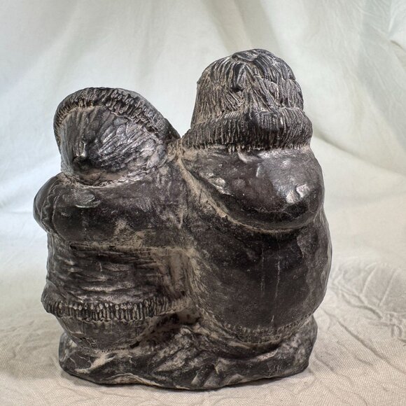 Handmade AL Wolf Inuit Couple Figurine Soap Stone Carving Canada Art Sculpture - Picture 3 of 5